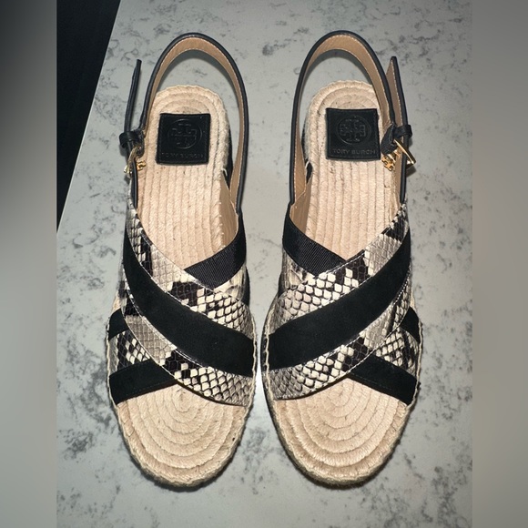 Tory Burch Espadrilles High Platform Black and Snake Skin color sz 8.5 (8 1/2) - Picture 1 of 16